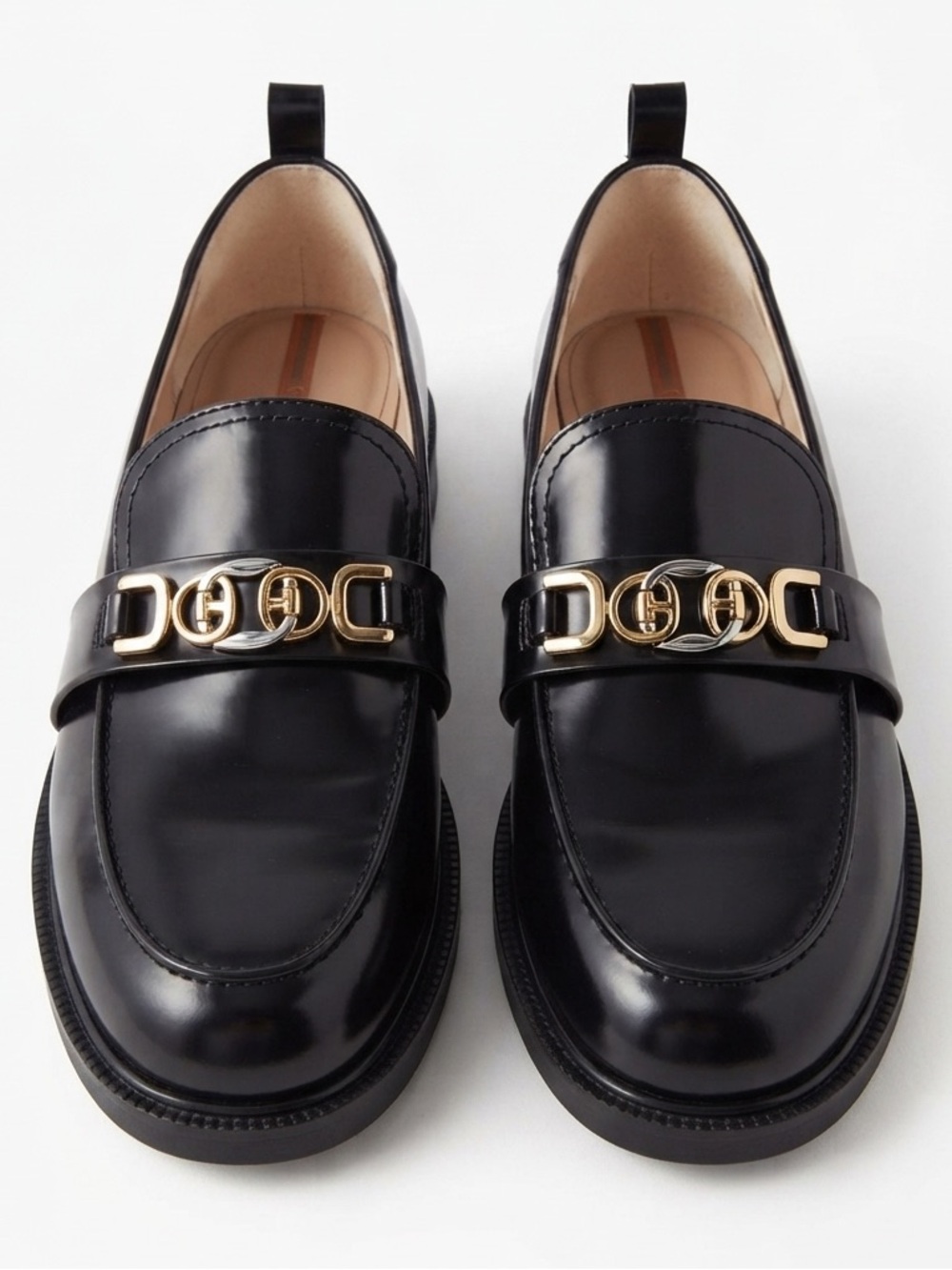 Sam Edelman Black Patent Leather Loafers with Gold Accent